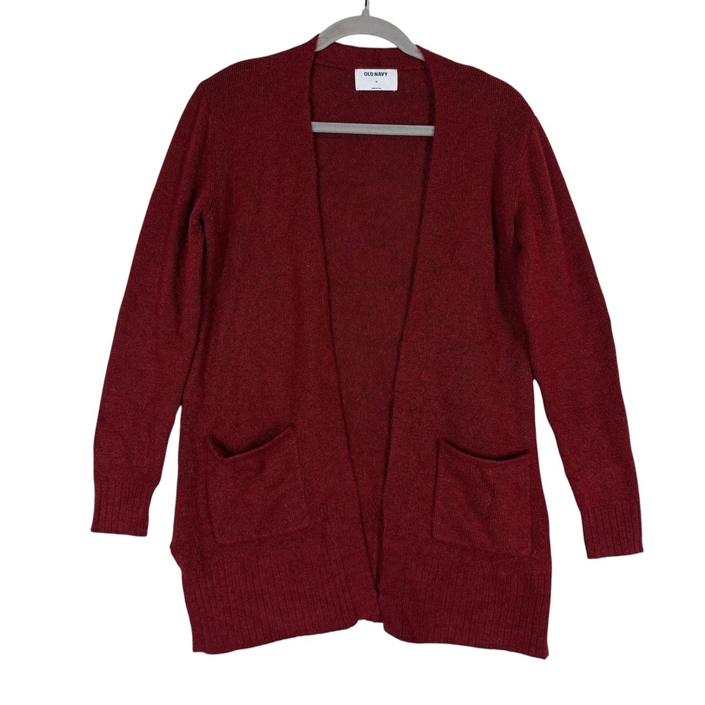 Old Navy Sweater Womens XS Red Open Front Knit Cardigan Pockets Longline